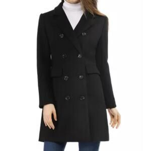 Allegra K Womens Black Double Breasted Cotton Blend Lined Trench Coat Size L NWT